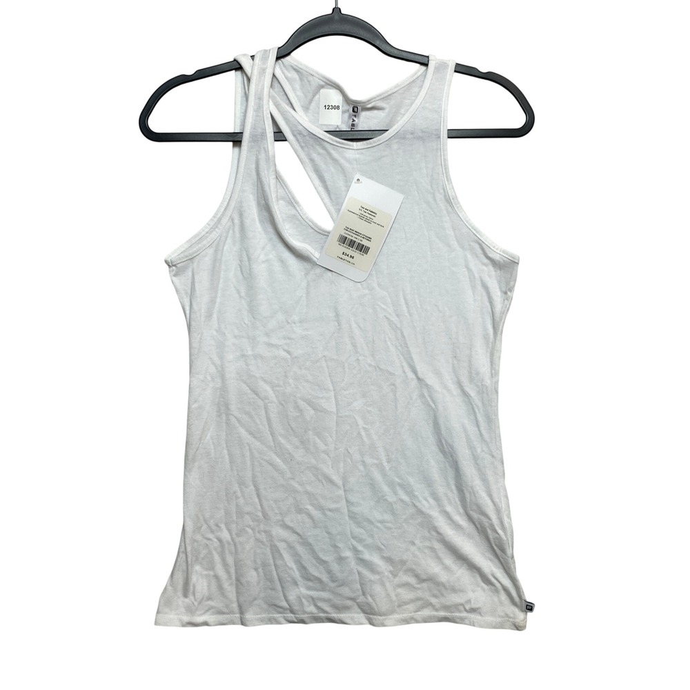 Fabletics Tank Top Womens S White Cleopatra Asymmetrical Keyhole TK1616359